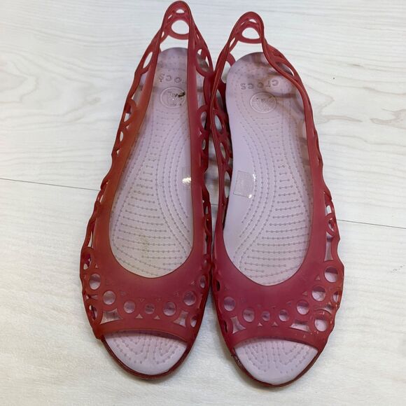 Crocs Adrina Flat Shoe Open Toe Circle Cut Out Toe Ballet Pink Jelly Womens 11 - Picture 6 of 9